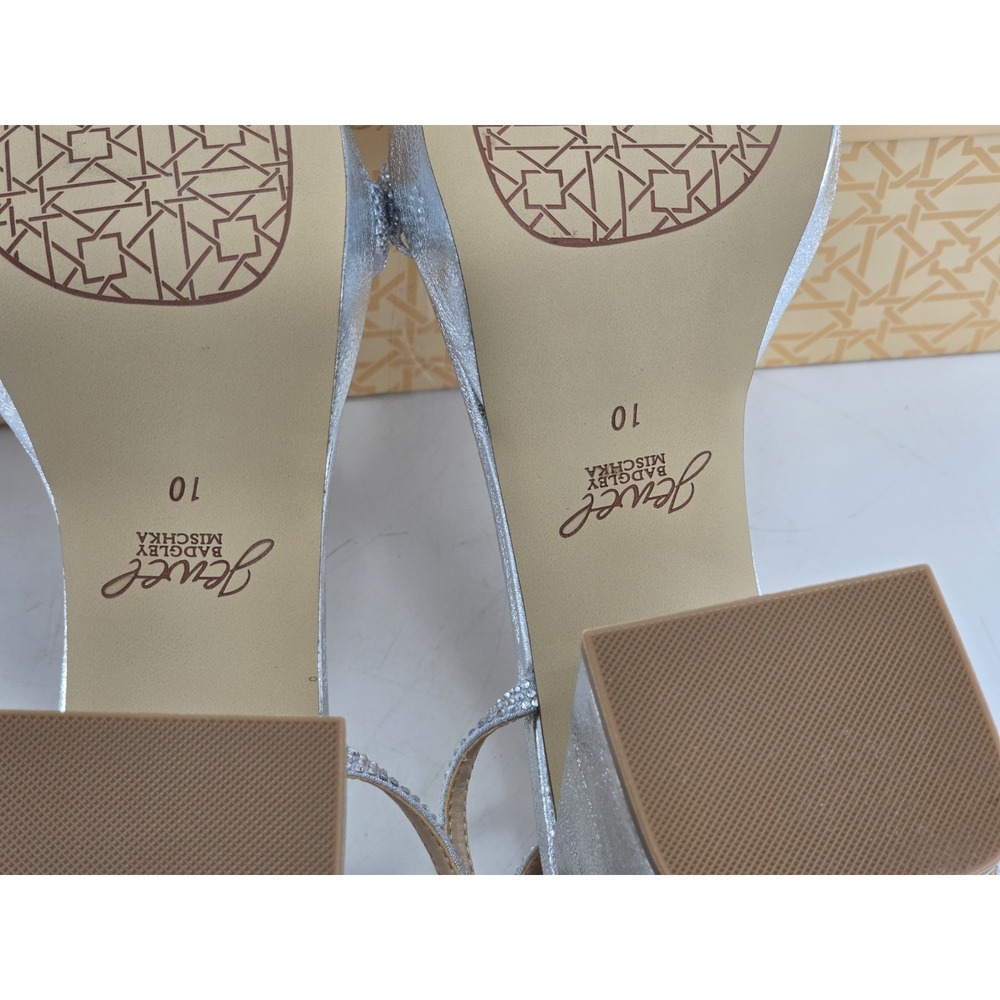 Jewel Badgley Mischka Teddi Platform Block Heels Silver - 10 M - NEW - Picture 3 of 12